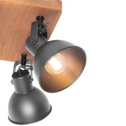 Industrie-Spot schwarz mit Holz neigbar 4-flammig - Tommy