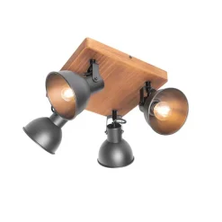 Industrie-Spot schwarz mit Holz neigbar 4-flammig - Tommy