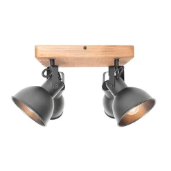 Industrie-Spot schwarz mit Holz neigbar 4-flammig - Tommy