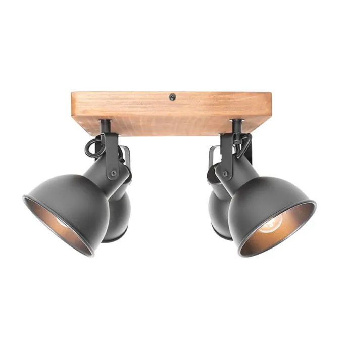 Industrie-Spot schwarz mit Holz neigbar 4-flammig - Tommy