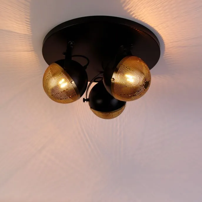 Industrie-Spot schwarz mit Messing 3 Lichter - Haicha