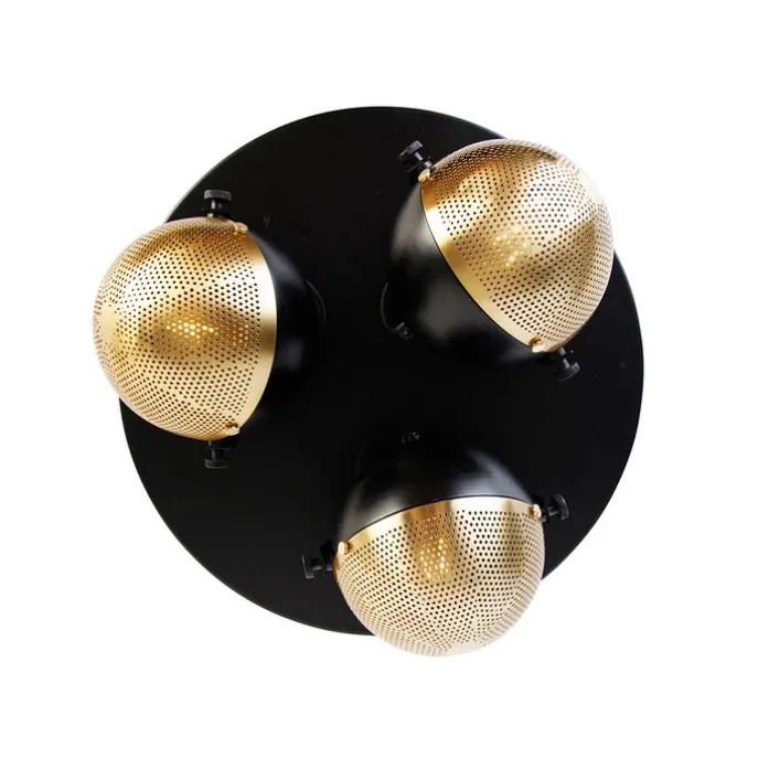 Industrie-Spot schwarz mit Messing 3 Lichter - Haicha