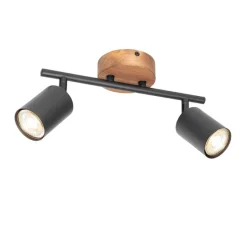 Industrie-Spot schwarz mit Holz schwenkbar 2 Lichter - Jeana