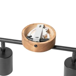 Industrie-Spot schwarz mit Holz schwenkbar 2 Lichter - Jeana