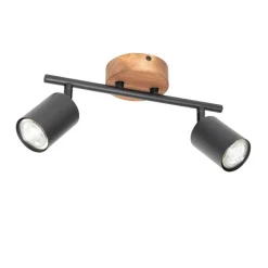 Industrie-Spot schwarz mit Holz schwenkbar 2 Lichter - Jeana