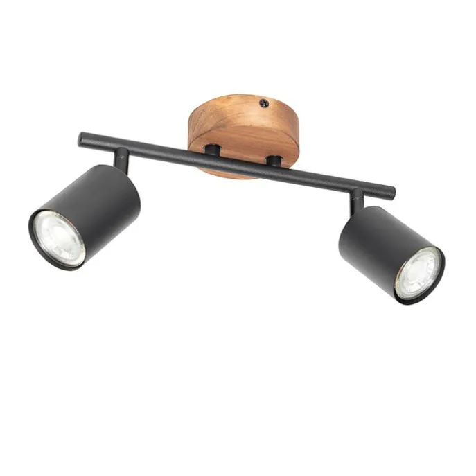 Industrie-Spot schwarz mit Holz schwenkbar 2 Lichter - Jeana
