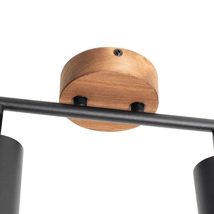 Industrie-Spot schwarz mit Holz schwenkbar 2 Lichter - Jeana