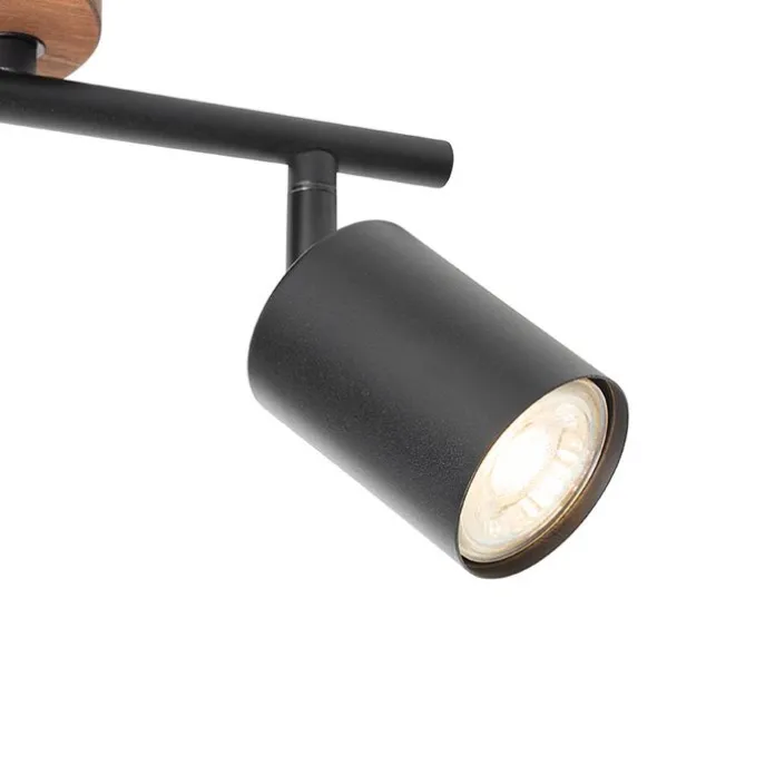 Industrie-Spot schwarz mit Holz schwenkbar 2 Lichter - Jeana