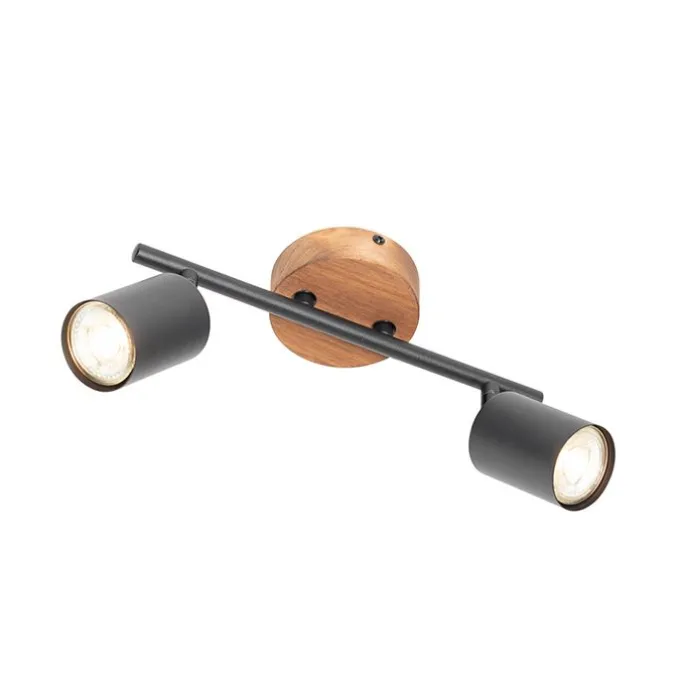 Industrie-Spot schwarz mit Holz schwenkbar 2 Lichter - Jeana