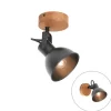 Industrie-Spot schwarz mit Holz neigbar - Tommy