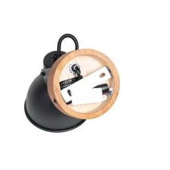 Industrie-Spot schwarz mit Holz neigbar - Tommy