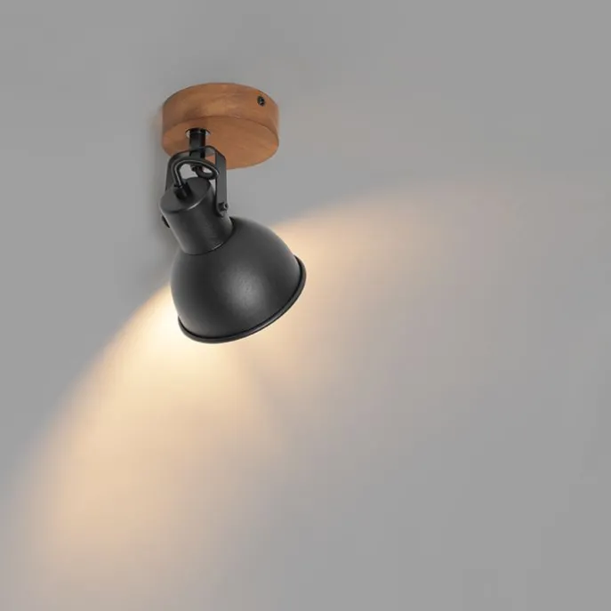 Industrie-Spot schwarz mit Holz neigbar - Tommy