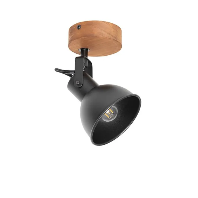 Industrie-Spot schwarz mit Holz neigbar - Tommy