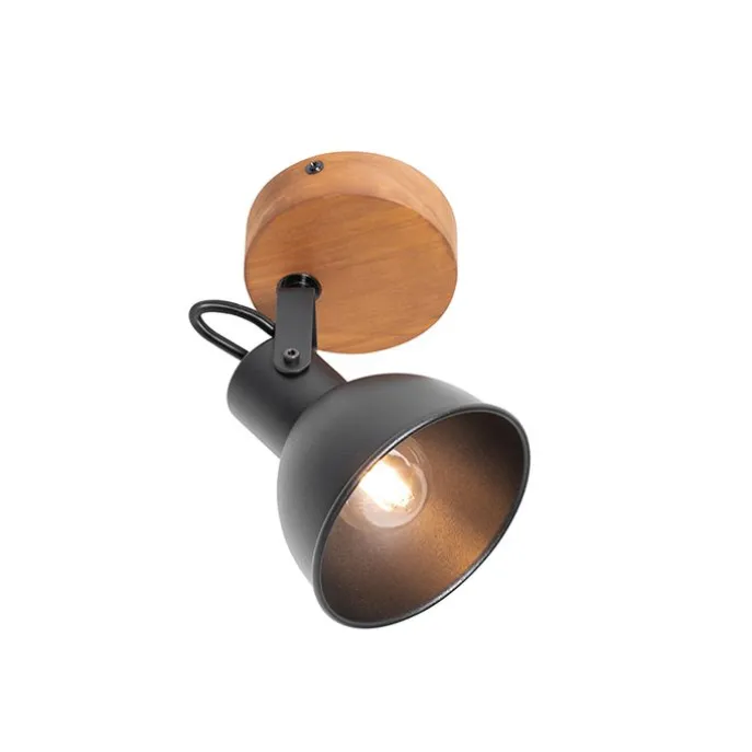 Industrie-Spot schwarz mit Holz neigbar - Tommy