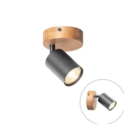 Industriespot schwarz mit Holz neigbar - Jeana