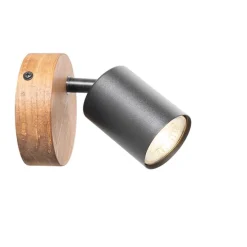 Industriespot schwarz mit Holz neigbar - Jeana