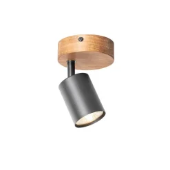 Industriespot schwarz mit Holz neigbar - Jeana