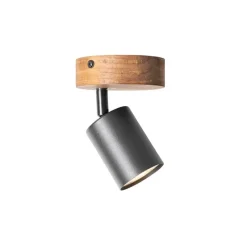 Industriespot schwarz mit Holz neigbar - Jeana