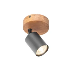 Industriespot schwarz mit Holz neigbar - Jeana