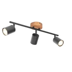 Industrie-Spot schwarz mit Holz schwenkbar 3-flammig - Jeana