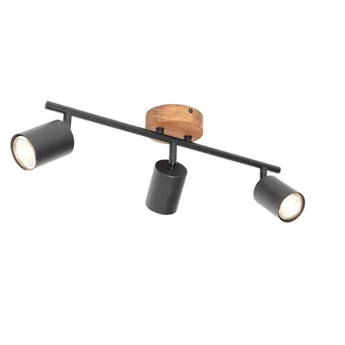 Industrie-Spot schwarz mit Holz schwenkbar 3-flammig - Jeana