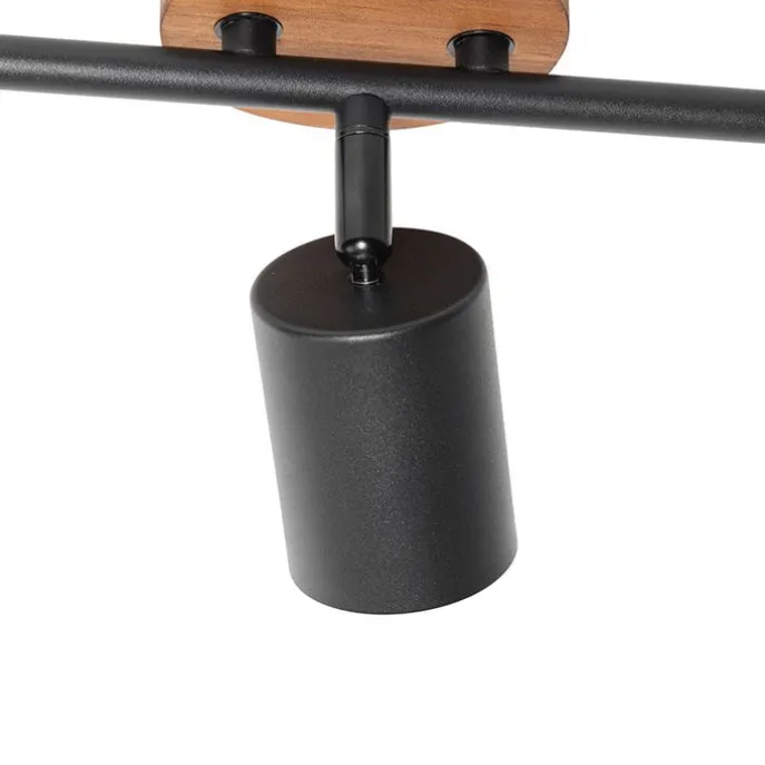 Industrie-Spot schwarz mit Holz schwenkbar 3-flammig - Jeana