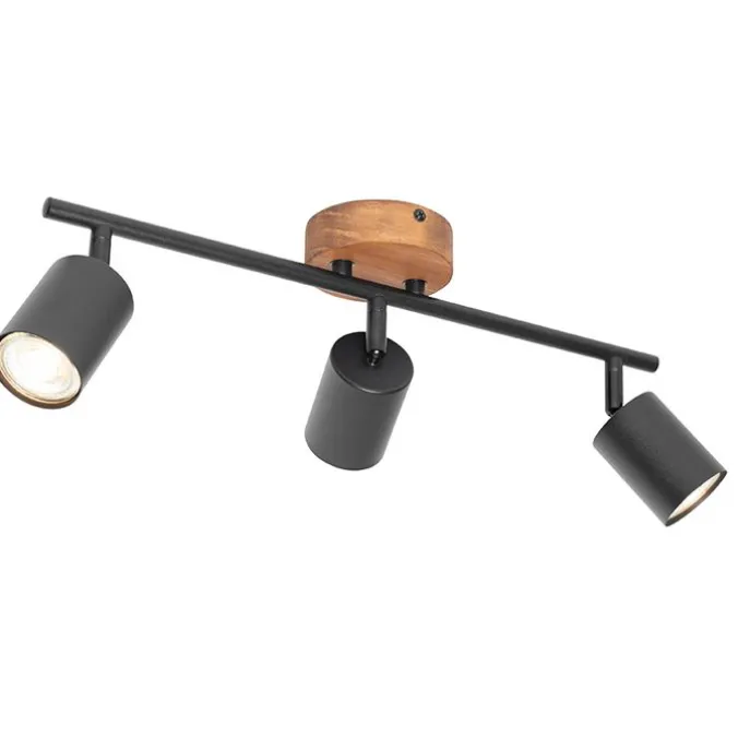 Industrie-Spot schwarz mit Holz schwenkbar 3-flammig - Jeana