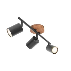 Industrie-Spot schwarz mit Holz schwenkbar 3-flammig - Jeana