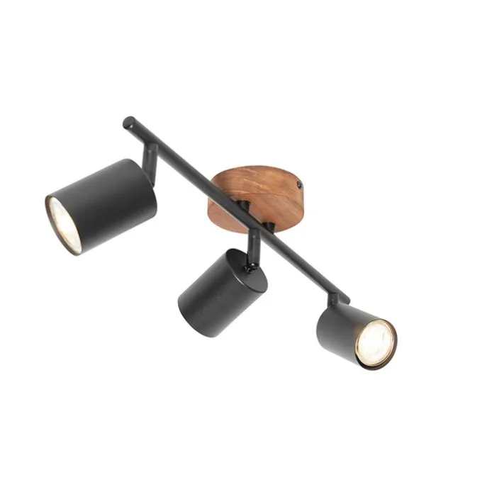 Industrie-Spot schwarz mit Holz schwenkbar 3-flammig - Jeana