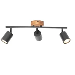 Industrie-Spot schwarz mit Holz schwenkbar 3-flammig - Jeana