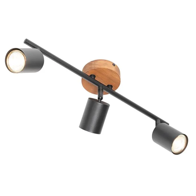 Industrie-Spot schwarz mit Holz schwenkbar 3-flammig - Jeana