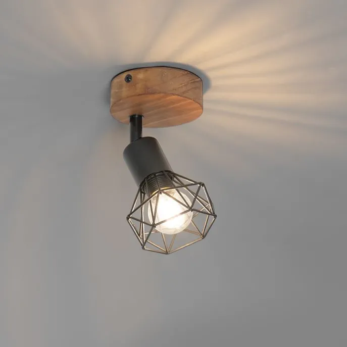 Industriespot schwarz mit Holz dreh- und neigbar - Mosh