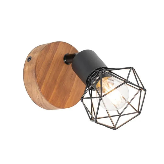 Industriespot schwarz mit Holz dreh- und neigbar - Mosh