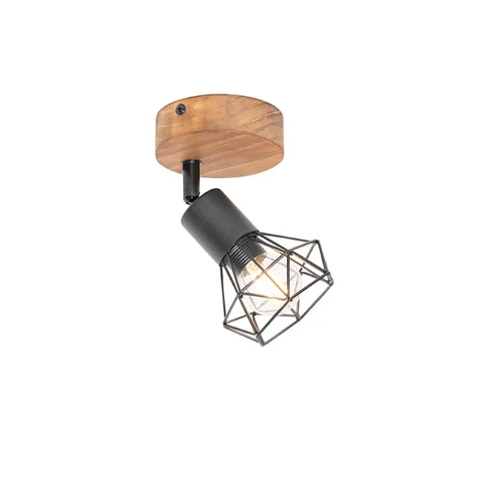 Industriespot schwarz mit Holz dreh- und neigbar - Mosh