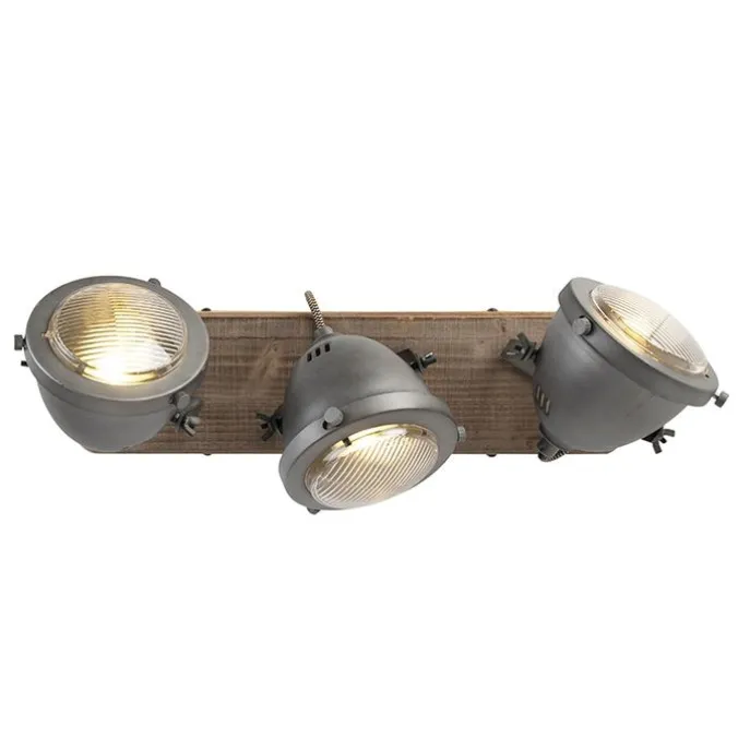 Industriespot Stahl mit Holz kippbar 3-Licht - Emado