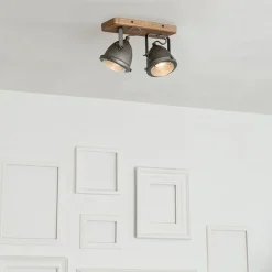 Industriespot Stahl mit Holz kippbar 2-Licht - Emado