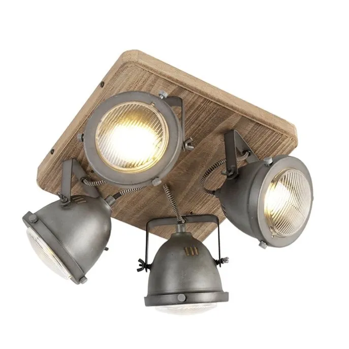 Industriespot Stahl mit Holz kippbar 4-Licht - Emado