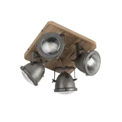 Industriespot Stahl mit Holz kippbar 4-Licht - Emado