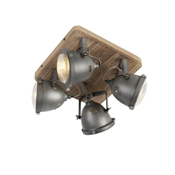 Industriespot Stahl mit Holz kippbar 4-Licht - Emado