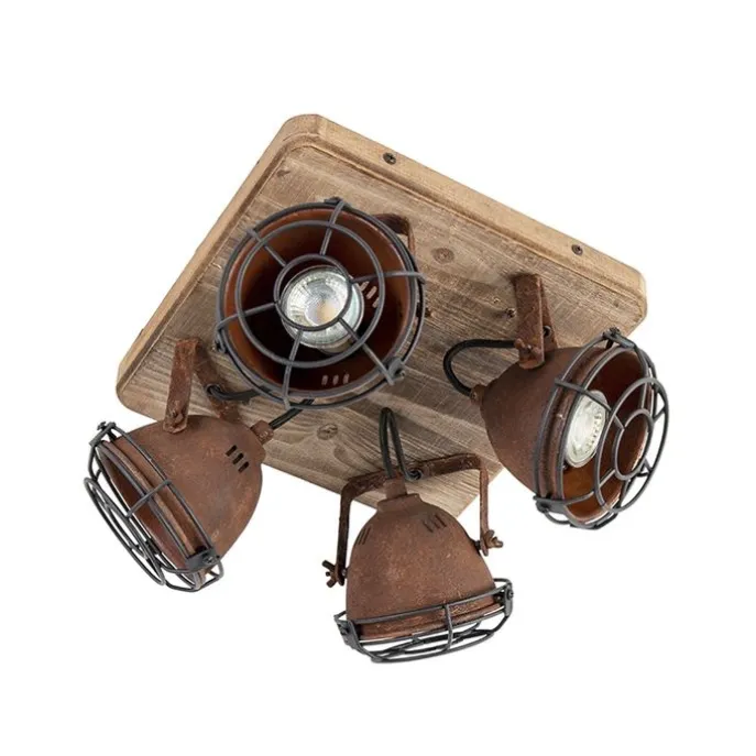 Industriestrahler rostbraun mit Holz kippbar 4-Licht - Gina