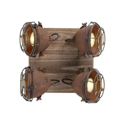 Industriestrahler rostbraun mit Holz kippbar 4-Licht - Gina