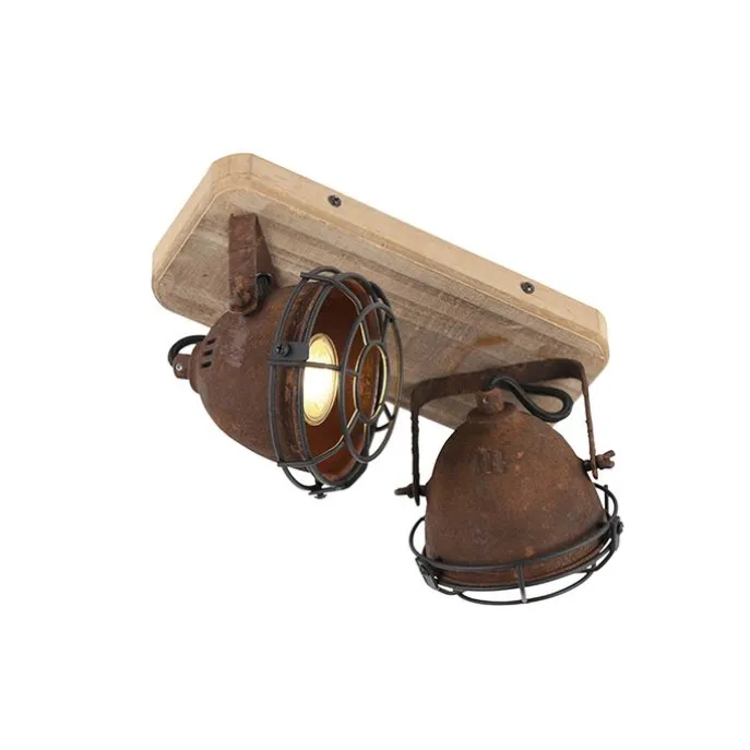 Industriestrahler rostbraun mit Holz kippbar 2-Licht - Gina