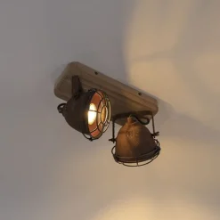 Industriestrahler rostbraun mit Holz kippbar 2-Licht - Gina