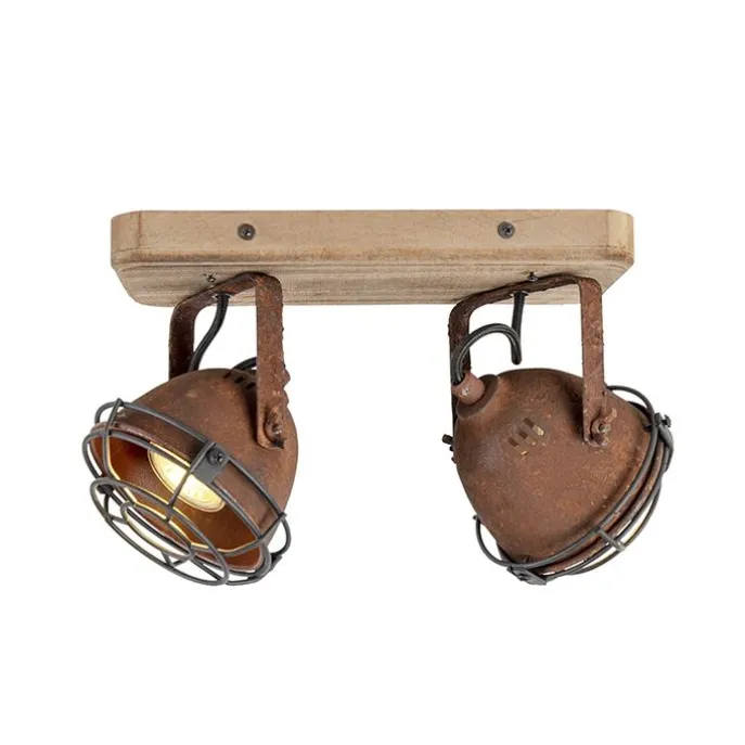 Industriestrahler rostbraun mit Holz kippbar 2-Licht - Gina