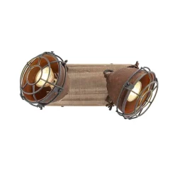 Industriestrahler rostbraun mit Holz kippbar 2-Licht - Gina