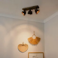 Industriestrahler rostbraun mit Holz kippbar 3-Licht - Gina