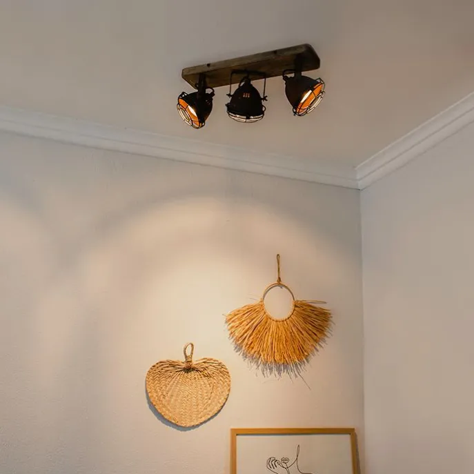 Industriestrahler rostbraun mit Holz kippbar 3-Licht - Gina