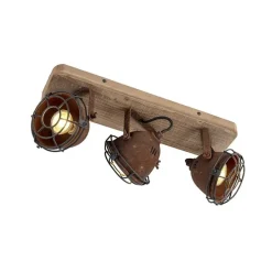 Industriestrahler rostbraun mit Holz kippbar 3-Licht - Gina
