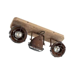 Industriestrahler rostbraun mit Holz kippbar 3-Licht - Gina