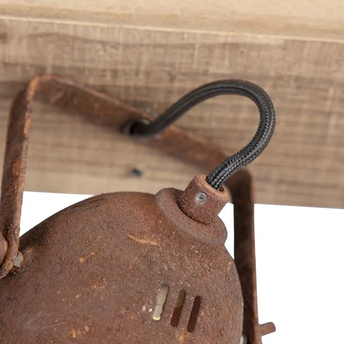 Industriestrahler rostbraun mit Holz kippbar 3-Licht - Gina